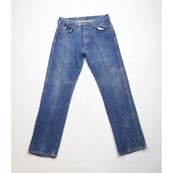 Vintage 90s Wrangler Mens 34x32 Faded Straight Leg Denim Jeans Blue Cotton USA